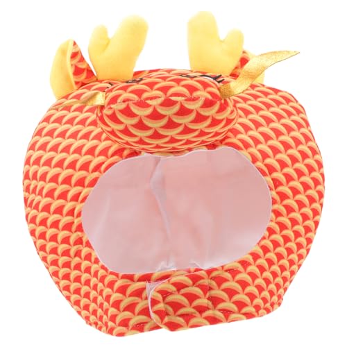 DEARMAMY Wasserhahnhut Kostüm Kappe Perücke Hüte Drache Lustiger Hut Drachenhut Kopfbedeckung in Drachenform Drachenkopfbedeckungshut Party-Selfie-Hut Cosplay-Kopfbedeckung Rot Polyester von DEARMAMY