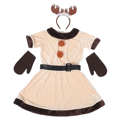 DEARMAMY Weihnachtliches Kostüm Damen Cosplay Outfit mit Geweih Haarreif und Handschuhen Niedliches Party Kostüm für Halloween Karneval und Festliche Events von DEARMAMY