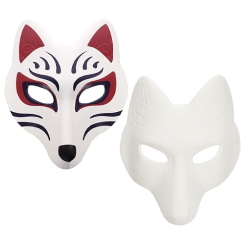 DEARMAMY Weiße Fuchsmasken: 2 Stück Therian-Masken Tier-Halbgesichtsmasken Leere Handbemalungsmaske Maskerade Cosplay-Party von DEARMAMY