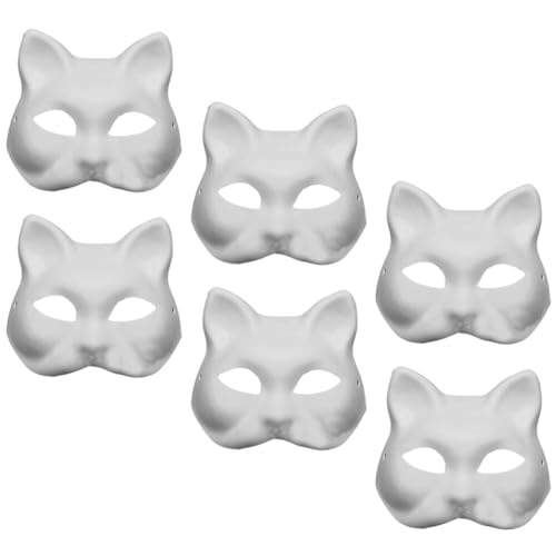 DEARMAMY Weiße Katzenmasken: 6 Stück Leere Papiermasken Tier-Maskenmasken Selbstgemachte Unbemalte Katzenmasken Partymasken von DEARMAMY