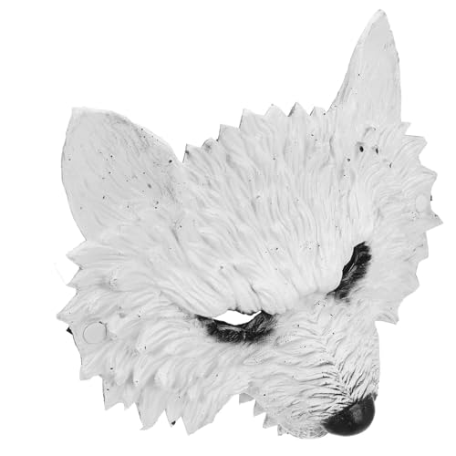 DEARMAMY Wolf Maske Weiß PU Realistisch Erwachsene Wolfskostüm Masquerade Party Halloween Cosplay Accessoire für Männer Frauen von DEARMAMY
