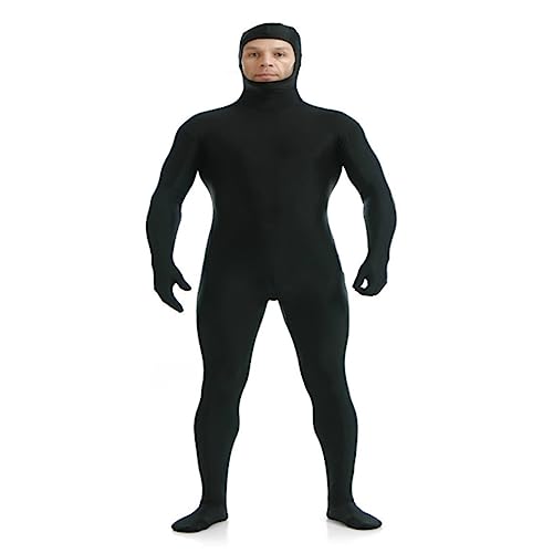 DEARMAMY Zentai Ganzkörperanzug Kostüm Für Halloween Und Cosplay Offenes Gesicht XXL Schwarzer Ganzkörperanzug Für Bühnenaufführungen Und Partys von DEARMAMY