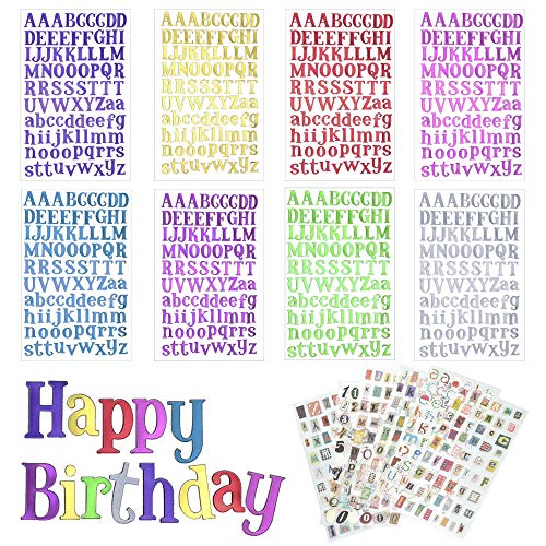 DECARETA 14 Blätter Buchstaben Aufkleber Sticker Glitzer Bunt Selbstklebend Zahlen Buchstaben zum kleben Dekorative Alphabet Aufkleber für DIY Handwerk Grußkarten Scrapbooking von DECARETA