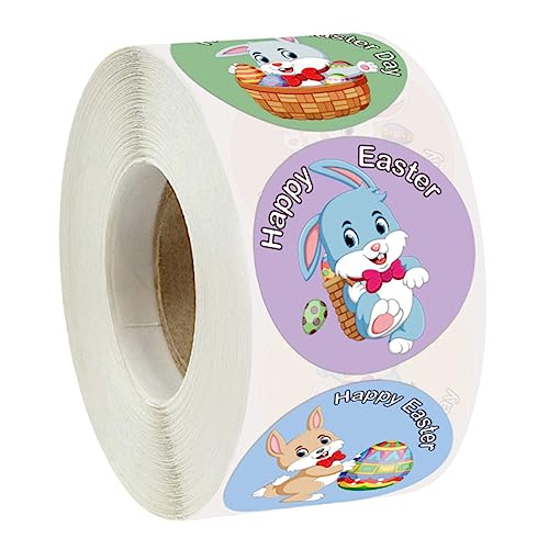 DECHOUS 1 Rolle 500 Stück Osteraufkleber Dekoration Party Karikatur Tiere Kind aus Sticker Ostern Aufkleber Ostern runde Siegelaufkleber Aufkleber für Ostertüten Kupferplattenaufkleber von DECHOUS