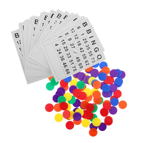 DECHOUS 1 Satz Bingo Spielset mit Einzigartigen Karten und Bunten Chips Fördert Zahlenkenntnis für Erwachsene für Partys und Familienfeiern Unterhaltsame Lernmethode für Altersgruppen von DECHOUS