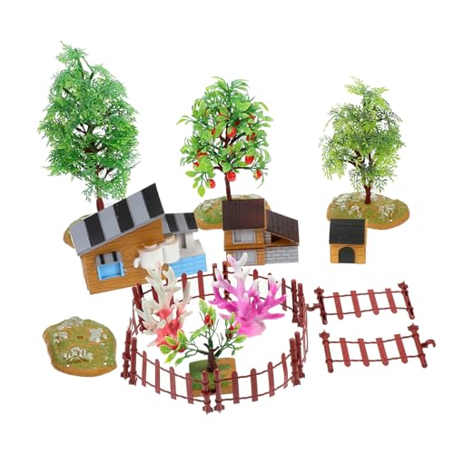 DECHOUS 1 Satz Hausbaum-Modell Zaun-Modell Kinderspielzeug Country Style Kinder Geschenk Miniaturtiere Spielzeug für draußen Simulation Obstbaummodell Sandtisch künstlich Spielset von DECHOUS