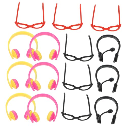 DECHOUS 1 Satz Kopfhörer Deko Gläser Miniatur-Brillen-Requisiten Puppe Puppenbrille Puppen-ankleide-Headset Mädchen Puppe Brille DIY-Brillen-Requisiten Plastik von DECHOUS