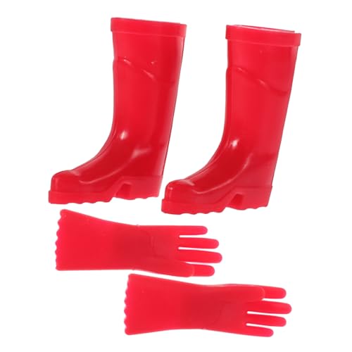 DECHOUS 1 Satz Mini-Regenstiefel-Handschuhe Miniatur Schuhe Kleine Regenschuhdekorationen Puppenhaus-Regenstiefel Kleines Hauszubehör Puppenstiefel Simulation Boot-Modelle Abs Rot von DECHOUS
