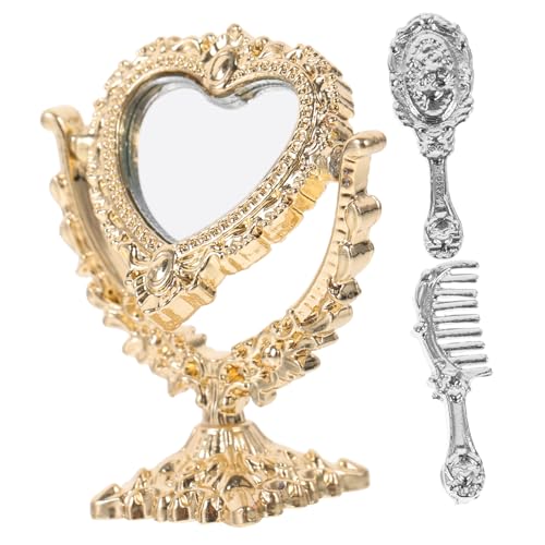 DECHOUS 1 Satz Mini-kosmetikspiegel Miniatur Mit Winzig Klein Puppe Deko Mini Schminkspiegel Vintage Mini-Spiegel Stellen Sie Sich Vor, Sie Modelle Eisen Golden von DECHOUS