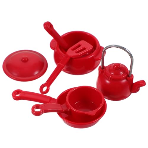 DECHOUS 1 Satz Miniaturküchenutensilien Miniaturkochgeschirr-Set Miniaturküchenzubehör-Set Mini-Küchendekoration Puppenhausdekor Mini- -Küchenzubehör Kinderspielzeug Plastik rot von DECHOUS
