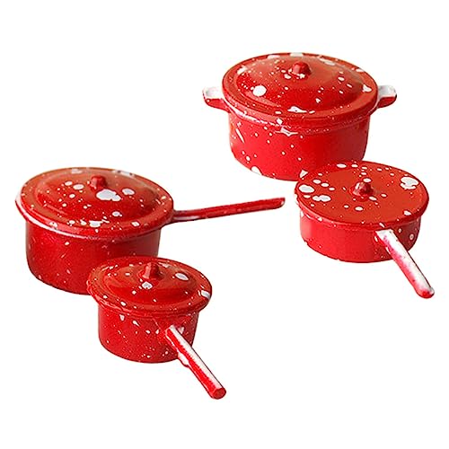DECHOUS 1 Satz Puppenhaus Emaille Topf Puppenhaus Topf Winzig Miniaturpfannen Puppenhaus Suppentopf Miniatur-puppenhauszubehör Kochen Kind Mini-kochtopf Klein Metall Rot von DECHOUS