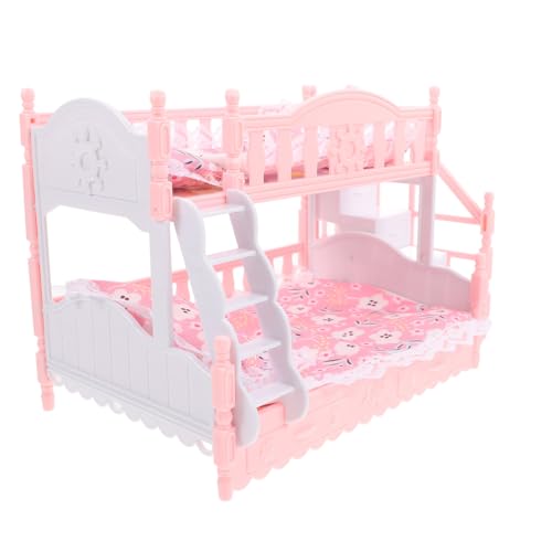 DECHOUS 1 Satz Puppenhaus Etagen Bett puppenbettwäsche puppenhaus Schlafzimmer puppenhaus Einrichtung puppenbett möbel Puppenhauszubehör Bett Puppenhausbettwäsche Stoff Rosa von DECHOUS