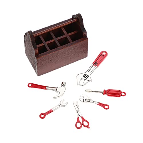 DECHOUS 1 Satz Puppenhaus-Werkzeuge Kleines Reparaturwerkzeug Miniatursachen Mini- -Tool-kit Miniatur Werkzeugkoffer Kleines Haushaltswerkzeug Mini- - Hölzern Rot von DECHOUS