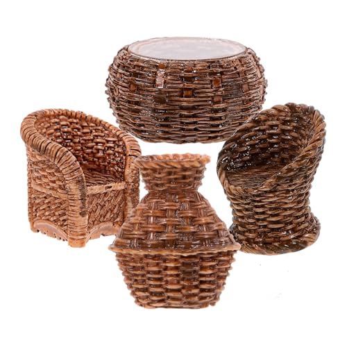 DECHOUS 1 Set Mini Tisch Und Stuhl Modell Feengarten Puppenhaus Möbel Puppenhaus Ornament Mini Möbel Puppenhaus Zubehör Puppenmöbel Kunstharz Hellbraun von DECHOUS