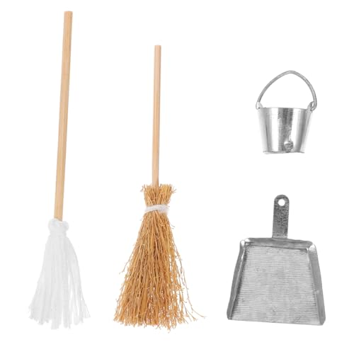 DECHOUS 1 Set Miniatur Szene Requisiten Modelle Dekoration Ornament Besen Kehrschaufel Mini Mopp Miniatur Mopp Requisiten Mopp Mini Eimer Figuren Requisiten von DECHOUS