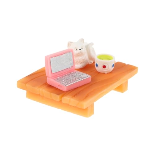 DECHOUS 1 Set Puppenhaus Wohnzimmer Möbel Mini Möbel Schreibtisch Katze Computer Kaffeetasse Modelle Pretend Spielen Ornamente Für Mini Szene von DECHOUS