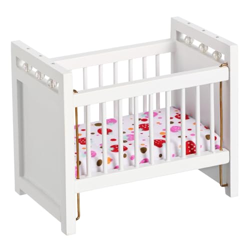 DECHOUS 1 Stück Puppenhaus Kinderbett Puppenhaus Bettmöbel Für Mini Babywiege Heimdekoration DIY Miniaturhaus Puppenhaus Miniatur Babybett Weißes Kinderbett Mini von DECHOUS