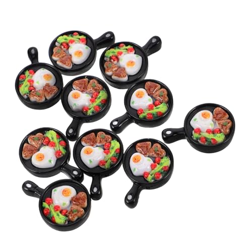 DECHOUS 10 Stück Bratpfanne Frühstücksspielzeug Grillplatte Essen Requisiten Mini Puppenhaus Zubehör Gefälschtes Spiegelei Frühstück Ornament Spiegelei Puppe Miniatur Dinge Miniatur von DECHOUS