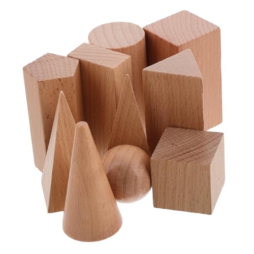 DECHOUS 10 Stück Geometrisches Modell Geometrie Bausteine ​​Feste Geometrie Blöcke Aktivitätswürfel Kindergarten Holzmusterblöcke Geometrisches Einlegespielzeug Holzformsortierung Beige von DECHOUS