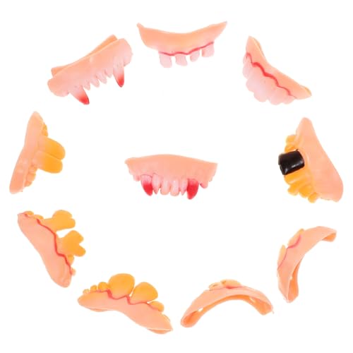 DECHOUS 10 Stück Zahnersatz Zahnstreifen lustige Zähne Reißzähne Kostüm formbar Halloween Costume Halloween Kleidung Halloween Scherzartikel False Falsche Zähne hässliche zähne Gummi von DECHOUS
