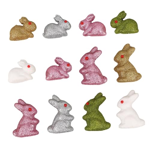 DECHOUS 12 Stück Kaninchen-verzierung Glitzer Hase Tischdekoration Zu Ostern Frühlingsdeko Für Die Tischplatte Herzstück Der Osterhasenparty Lustige Osterdekoration Winzige Figuren Schaum von DECHOUS