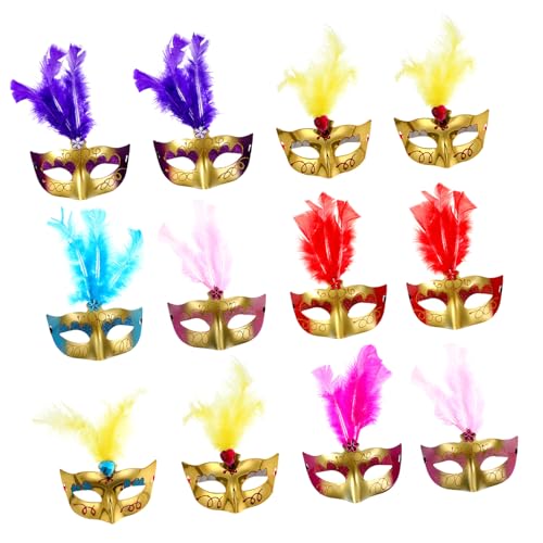 DECHOUS 12 Stück Maskenspielzeug Realistische Mini Maskenballmasken Schöne Maskenballmasken Maskenkostüm Damenkostüm Gefiedermaske Tanzmaske Karneval Mardi Gras Maske Zufällige Farbe von DECHOUS