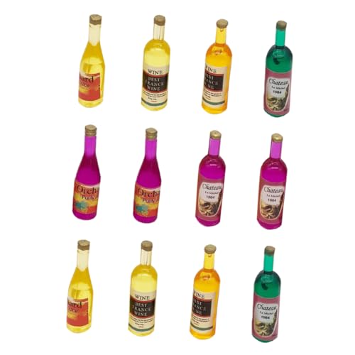 DECHOUS 12 Stück Mini Weinflaschen Miniatur Alkoholflaschen Puppenhaus Zubehör Mini Flaschen Puppe Mini Kühlschrankflaschen Mini Flaschen Dekorationsflasche Puppenhaus Flaschen von DECHOUS