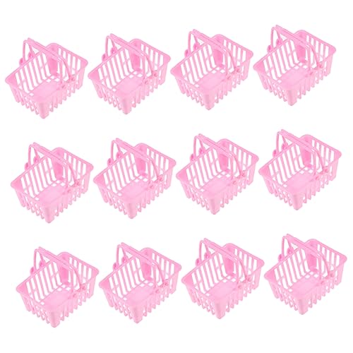 DECHOUS 12 Stück Mini-einkaufskorb Klein Miniatur Für Körbe Mini- -einkaufskorb Party -nahrungsmittelkorb Korbspielzeug Aus Kunststoff Mini-tragekorb Rosa Plastik von DECHOUS