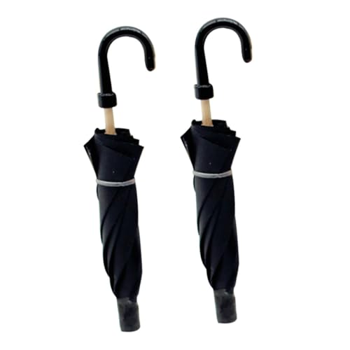 DECHOUS 2 Pcs Miniatur Regenschirm Kleine Regenschirme Holz Tuch Kleine Reise Regenschirm Mini Regenschirm Decor Schwarz von DECHOUS