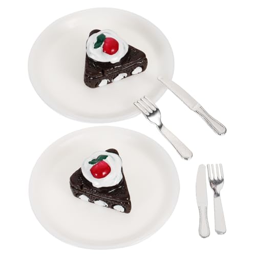 DECHOUS 2 Sätze Mini-kuchenteller Miniatur-kuchendessert Miniatur-dessertmodell Winziges Essen Mini-Kuchen-Modell Mini- -küchenzubehör Mini-dessertkuchen- Mini-Essen Harz Chocolate von DECHOUS