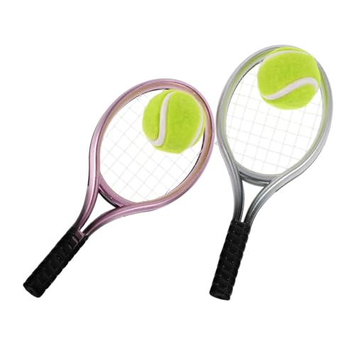 DECHOUS 2 Sätze Miniatur Tennisschläger Set Silber Teiliges Mini Tennis Zubehör für Puppenhaus Dekoration Detailgetreue Sportmodelle für Bastelprojekte und von DECHOUS