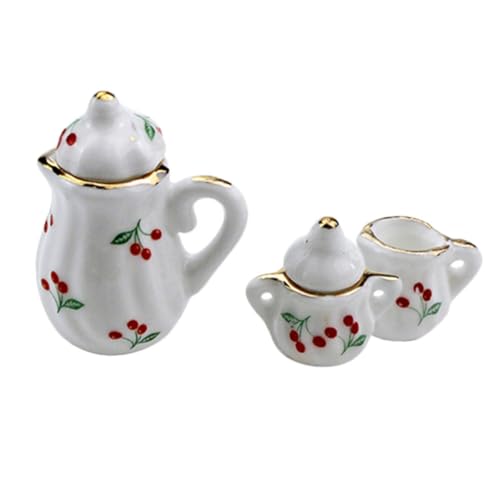 DECHOUS 2 Sets Kirsche Keramik Topf Tassen Feenhaus Ornament Modell Feenhaus Zubehör Miniatur Ablageschale Kleines Ornament Möbel Modell Kleines Möbel Keramik von DECHOUS