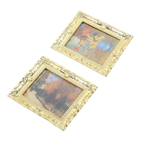 DECHOUS 2 Stück Dekoratives Gold-ölgemälde Puppenhaus-miniaturen Puppenhaus Zubehör Mini Wanddekoration Rahmen Miniaturen Zum Basteln Miniatur-malset Minibilder Miniaturfiguren Harz von DECHOUS