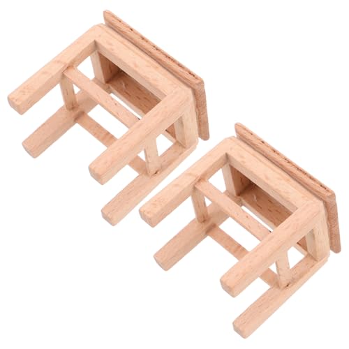 DECHOUS 2 Stück Mini Bank Modellmöbel Zubehör Mini Holzstuhl Kleiner Holzhocker Miniaturmöbel Für Puppenhaus Mini Puppenhausbank Puppenhausstuhl Miniaturhocker Holz Khaki von DECHOUS