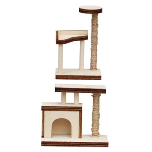 DECHOUS 2 Stück Mini-möbelverzierung Miniatur-möbelzubehör Mini-katzenturm Miniaturen Feengarten Zubehör Puppen Tun So, Als Würden Sie Figur Katzenbett Hölzern Khaki von DECHOUS