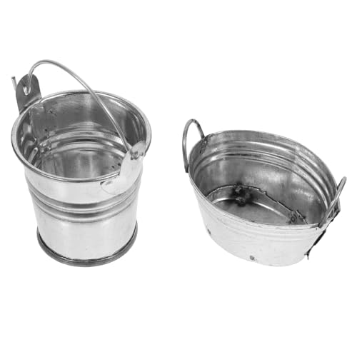 DECHOUS 2 Stück Miniatur Metall Eimer Set Teilig Miniatur Puppenhaus Deko Oval und Rund Robust und Realistisch Vielseitig als Pflanzenkübel und Foto Requisite Kreativitätsfördernd von DECHOUS