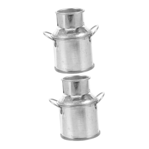 DECHOUS 2 Stück Puppenhaus Blecheimer Vase Puppenhauszubehör Winzig Milch Krüge Klein Mini Eimer-Modell Silver Metall von DECHOUS