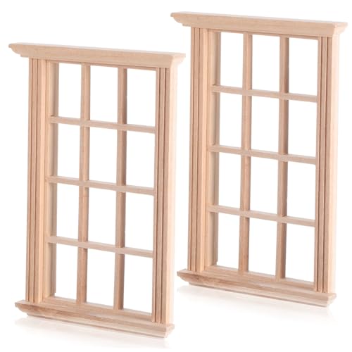 DECHOUS 2 Stück Puppenhaus Puppenstubenfenster Im Maßstab 1 12 Dollhouse Dekorationen Miniatur Winzig Klein Realistisch Häuser Hausfenster Zubehör Möbel Rahmen Mini-holzfenster Beige Birke von DECHOUS