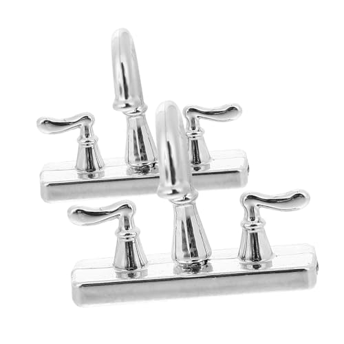 DECHOUS 2 Stück Puppenhaus-Wasserhahn Geburtstagsgeschenk puppenhaus Badezimmer DIY-Miniaturen Miniatur-Wasserhahn-Ornament Simulation Wasserhahn schmücken Plastik Silver von DECHOUS