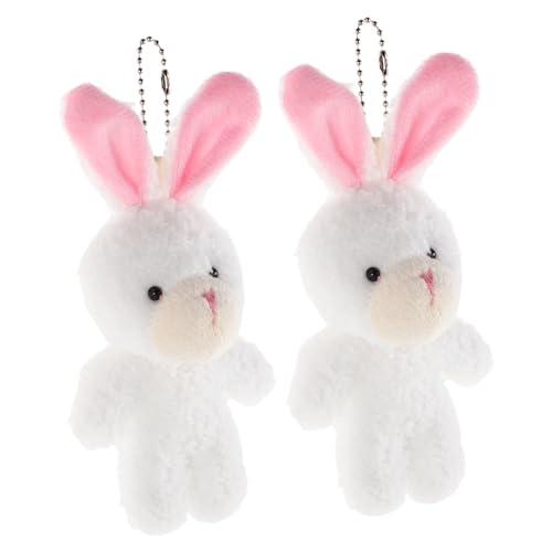 DECHOUS 2 Stück Puppenhauspuppe Bär Schlüsselanhänger Weißes Hasen-stofftier Weißer Stoffhase Rosa Hase Stofftier Rosa Häschenplüsch Kuscheltier Valentinstag Partygeschenke Kurzer Plüsch von DECHOUS