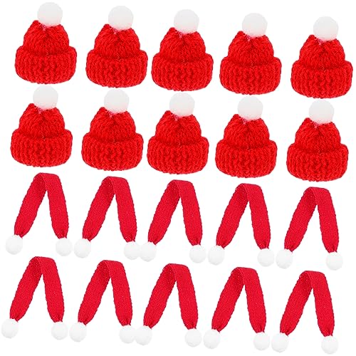 DECHOUS 20 Stück Teiliges Miniatur Strickmützen und Schal Weihnachtsflaschen Deko Weihnachtliche Puppenhaus Accessoires Langlebig Detailreich Rote Farbgebung DIY Weihnachtsdekoration von DECHOUS
