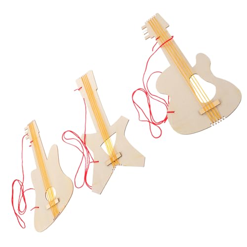 DECHOUS 3 STÜCKE Teiliges Holz Gitarren zum Bemalen für DIY Musikinstrument Lernspielzeug Kreative Gitarren für Fördert Musikalische Fähigkeiten und Koordination von DECHOUS