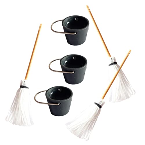 DECHOUS 3 Sätze Eimer-mop-Modell Dekoration Wischeimer Eimer-Modell Kleines Hauszubehör Miniatur Mini-schnallendekor Mopp-Modell Kleine Hausverzierung Mini-landschaftsgestaltung Harz von DECHOUS
