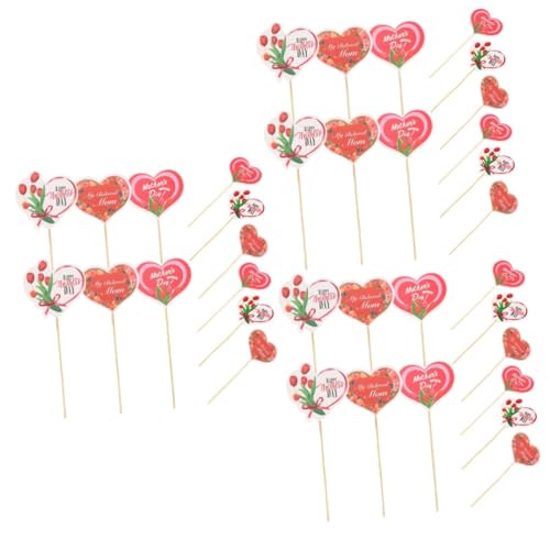 DECHOUS 3 Sätze Torteneinsätze Zum Muttertag Mütter Party Thematisiert Mama Kuchen Topper Wählt Herz Braut- Tortenaufleger Zum Muttertag Dekoration Tortendekor-topper Papier 48 Stück * 3 von DECHOUS