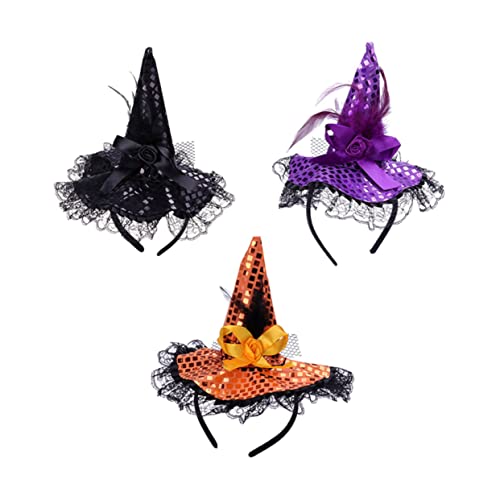 DECHOUS 3 Stück Halloween Haarband Teiliges Feder Hexenhut Stirnband in Schwarz Orange Langlebiges Festival Zubehör für Jungen Mädchen Karneval Party von DECHOUS