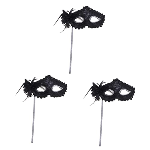 DECHOUS 3 Stück Maskerade Maske Mit Stock Halloween Masken Auf Einem Stock Venezianische Maskerade Masken Maskenball Maske Halloween Kostüme Mardi Gras Ball Masken Spitzenmasken von DECHOUS