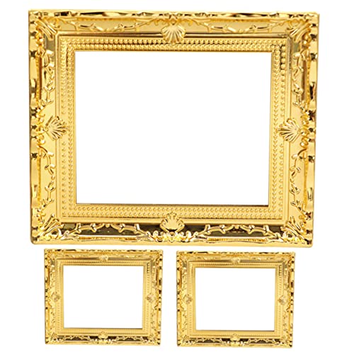 DECHOUS 3 Stück Puppenhausrahmen für kinderspielzeug playmobilhauser bilderrrahmen bastelzeug Mini House Accessory Verschleißfester Mini-Fotorahmen Plastik Golden von DECHOUS