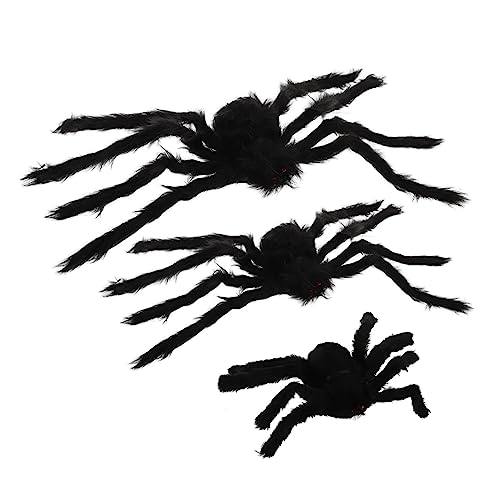 DECHOUS 3 Stück Spinnennetz- drinnen Halloween-Dekorationen Spinne gruselig Halloween Wohnkultur realistisch Haustier Katzenspielzeug Halloween knifflige Requisiten Plüsch Schwarz von DECHOUS