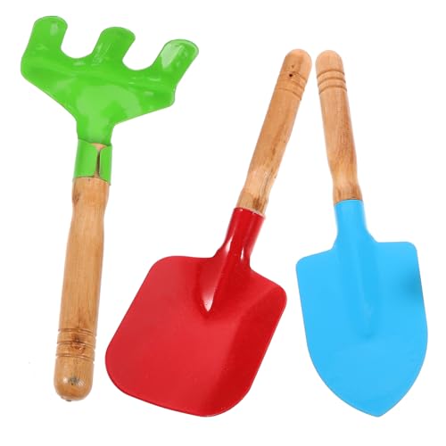 DECHOUS 3 Stück Teiliges Gartenwerkzeug Metall mit Robustem Holzgriff Sicheres für Junge Mädchen und Jungen Bunte Schaufel Rechen Kindgerechte Farblich Sortiert Zufällige Zufällige Farbe von DECHOUS