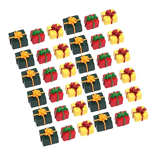 DECHOUS 30 Stück Teiliges Miniatur Weihnachtsdeko aus Langlebigem Resin Kleine Geschenkboxen in Rot Gelb und Grün Detailreich Gestaltete Mini Ornamente für Weihnachtsbaum Tisch und DIY von DECHOUS